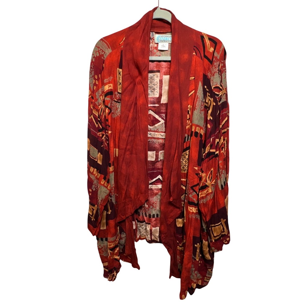 Southwest Indian Foundation Red Geometric Tribal Print Rayon Cardigan 3X Plus